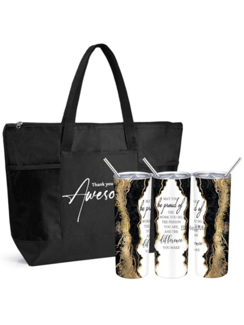 Stainless Steel Tumbler and Oxford Cloth Tote Bag Set for Coworker Gift
